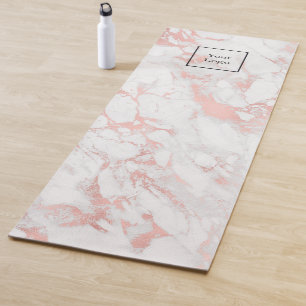 Company logo rose gold white marble business yoga mat