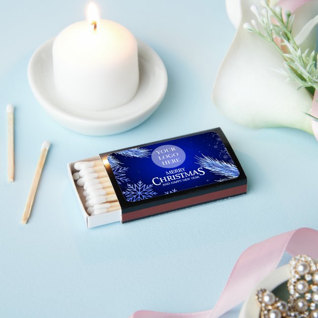 Company Logo Royal Blue Christmas Party Matchboxes (Insitu)