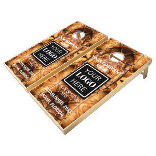 Company Logo Rustic Wood Business Branded Cornhole Set