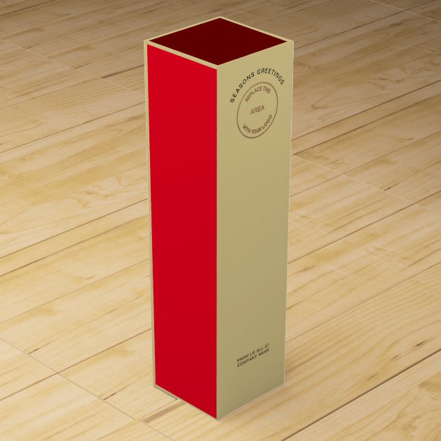 Company Logo Seasons Greeting Gold Red Christmas Wine Box (Front)