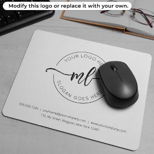 Company Logo Simple Monogram Initials White Mouse Pad