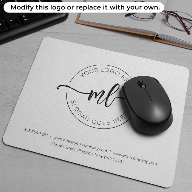 Company Logo Simple Monogram Initials White Mouse Pad (Creator Uploaded)