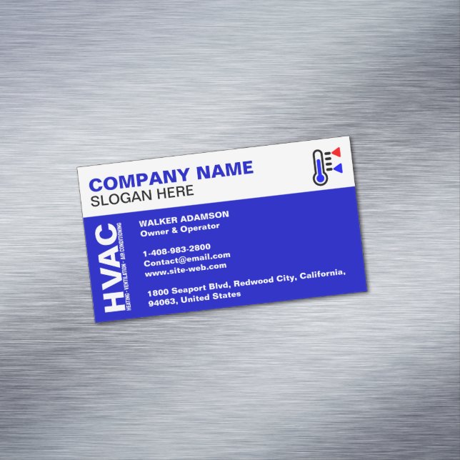 Company Logo & Slogan & Contact, Professional HVAC Business Card Magnet (In Situ)