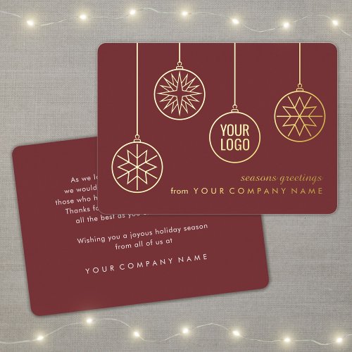 Company Logo Snowflake Christmas Ornaments Red and Foil Holiday Card