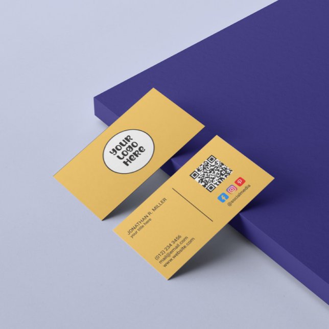 Company Logo Social Media QR Code Yellow Elegant   Business Card (Creator Uploaded)