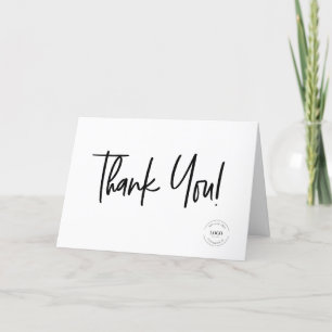 Company Logo Social Simple Black White Letterpress Thank You Card