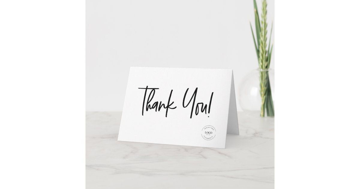 Company Logo Social Simple Black White Thank You Card | Zazzle