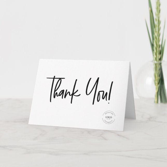 Company Logo Social Simple Black White  Thank You Card (Front)