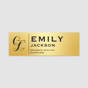 Company logo staff name tag gold modern