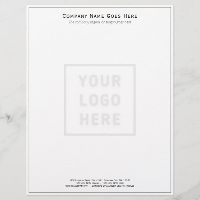 Company Logo Template Thin Black Border Business Letterhead (Front)