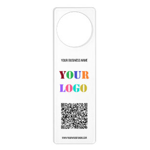Company Logo Text and QR Code Door Hanger Template
