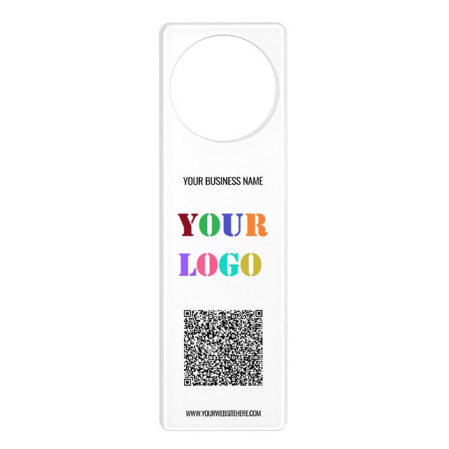 Company Logo Text and QR Code Door Hanger Template (Front)