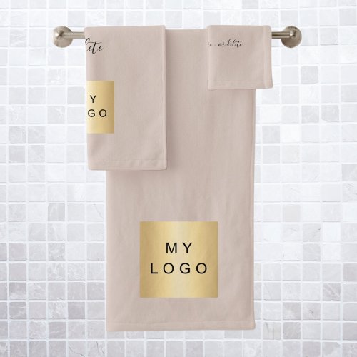 Company logo text business beige bath towel set