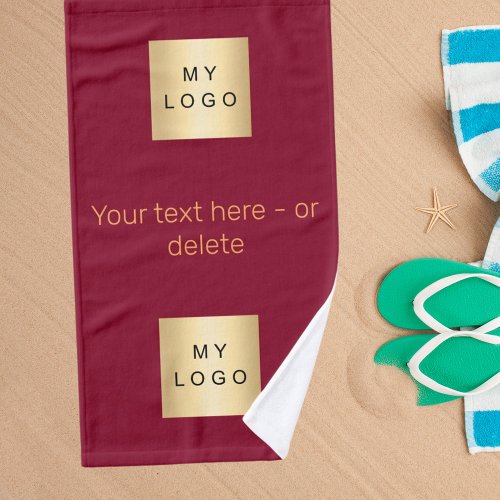 Company logo text business burgundy hand towel 