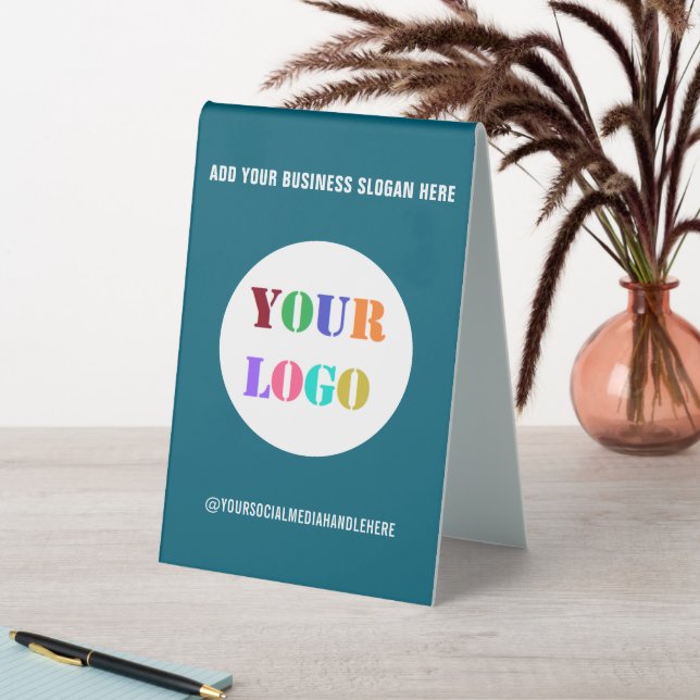 Company Logo Text Business Tabletop Sign Template (In SItu (Table))