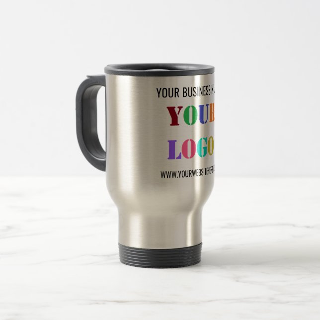 Company Logo Text Personalized Travel Mug Template (Front Left)