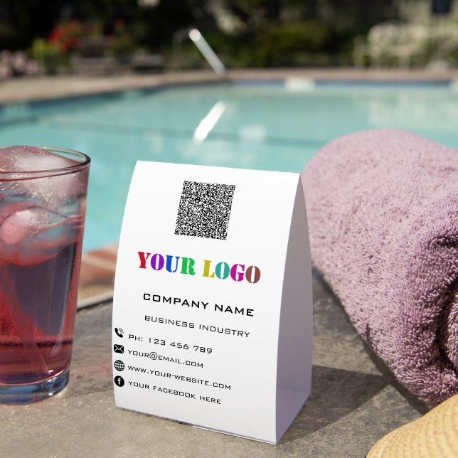 Company Logo Text QR Code Paper Table Tent Example (Insitu(On Table))