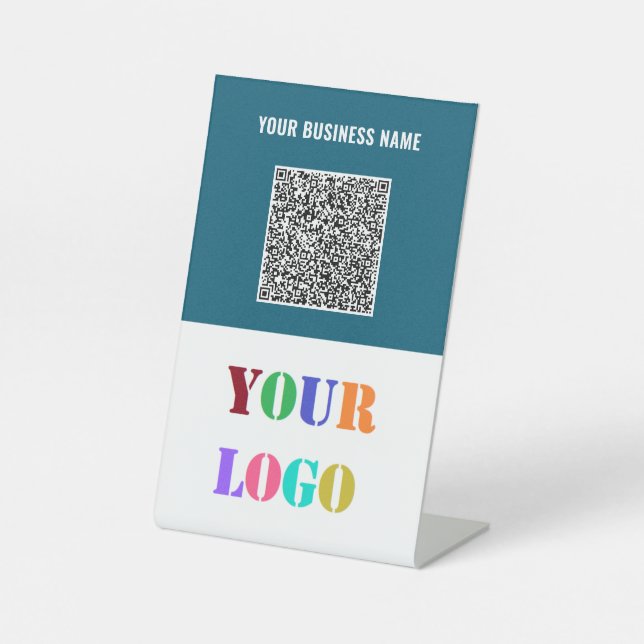Company Logo Text QR Code Pedestal Sign Template (Front)