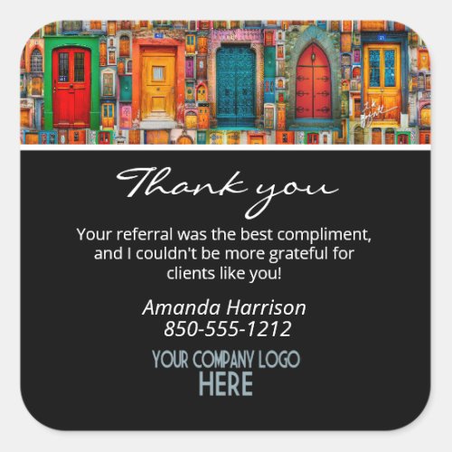 Company Logo Thank You Referral _ Vintage Doors Square Sticker