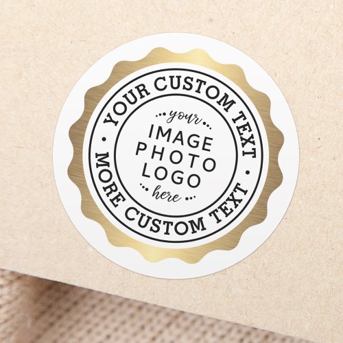 Company logo wavy border faux golden seal sticker