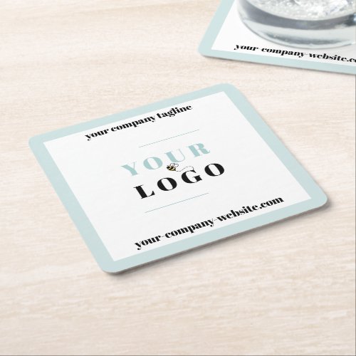 Company Logo Website and Tagline Any Color Border Square Paper Coaster