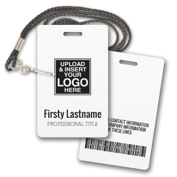 Company Logo With First And Last Names Bar Code Badge by BusinessStationery at Zazzle