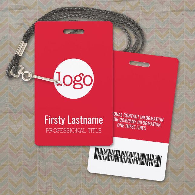 Company Logo with First and Last Names Bar Code Badge (Logo Name Badge with Optional Lanyard)