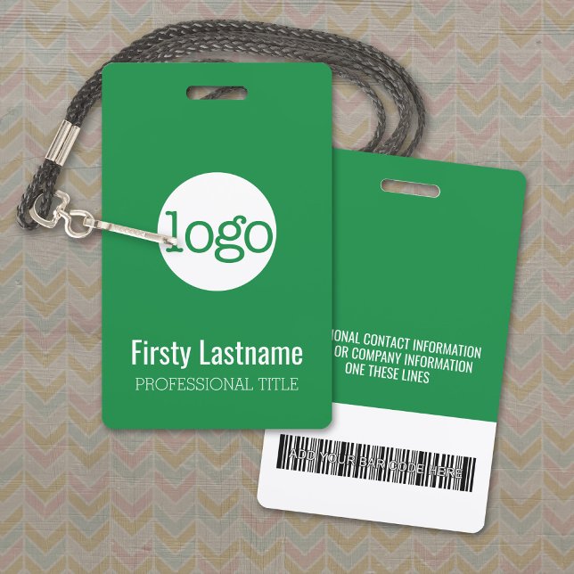 Company Logo with First and Last Names Bar Code Badge (Logo Name Badge with Optional Lanyard)