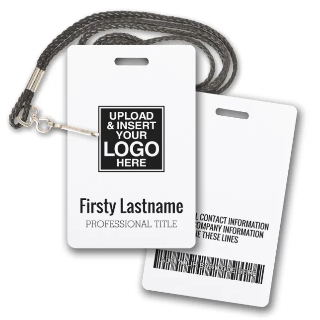 Company Logo with First and Last Names Bar Code Badge | Zazzle