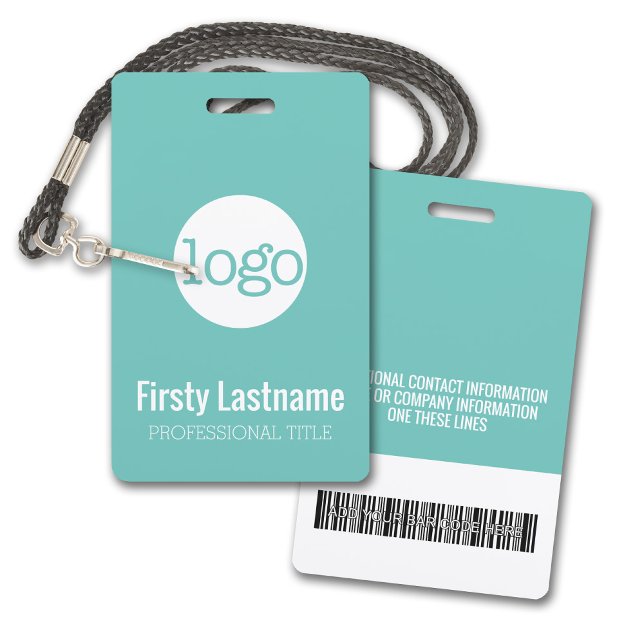 Company Logo with First and Last Names Bar Code Badge (Plastic ID Badge with logo and Credentials)