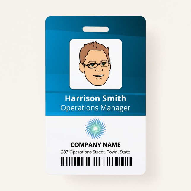 Company Manager Employee ID With Logo And Barcode Badge (Front)