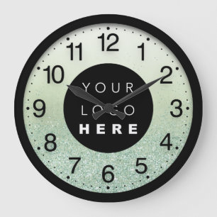 Company Minimal Green Ombre Glitter Logo Large Clock
