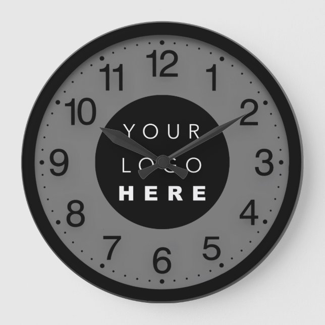 Company Minimalism Black Gray Custom Logo Large Clock (Front)