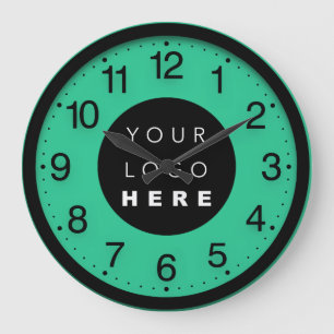 Company Minimalism Black Green  Custom Logo Large Clock