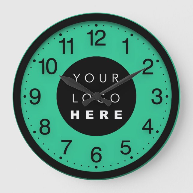 Company Minimalism Black Green  Custom Logo Large Clock (Front)