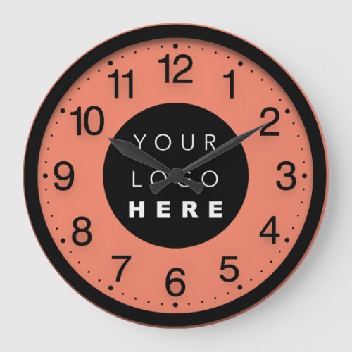 Company Minimalism Black Orange Custom Logo Large Clock