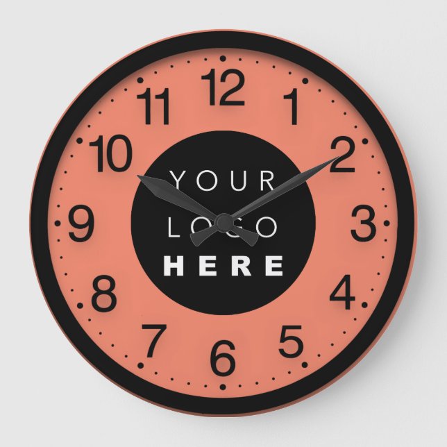 Company Minimalism Black Orange Custom Logo Large Clock (Front)