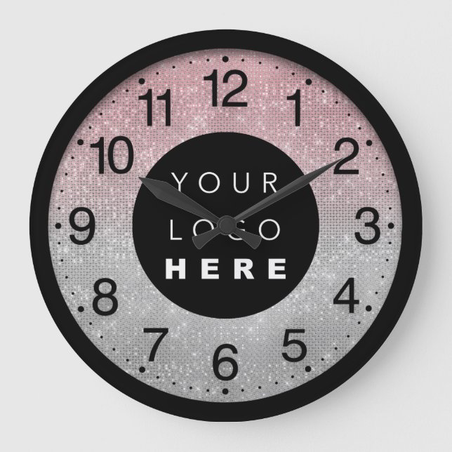 Company Minimalism  Custom Logo Gray Rose Large Clock (Front)