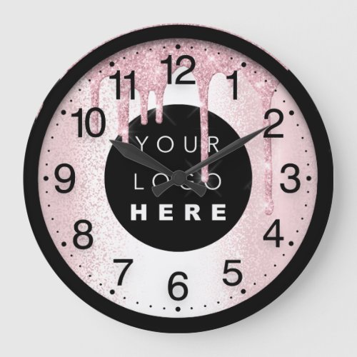 Company Minimalism Pink Glitter Drips Logo Large Clock