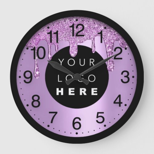 Company Minimalism Purple Violet Drips Logo Large Clock