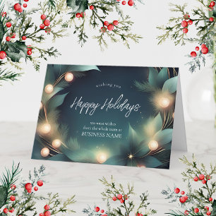 Company Modern Holiday Wreath Logo Letterpress Thank You Card