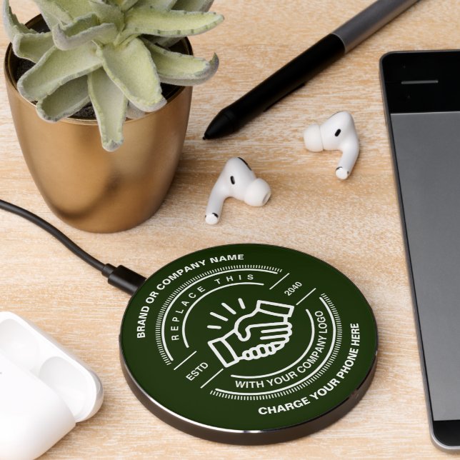 Company Monogram Dark Green Stylish Minimalist Wireless Charger (Desk 2)