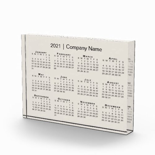 Company Name 2021 Calendar Beige Desk Acrylic Award