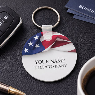 Company Name American Flag Business Keychain