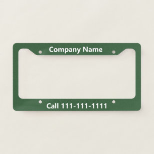 Company Name and Phone Number on Hunter Green License Plate Frame