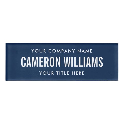 Company name and title dark blue magnetic name tag