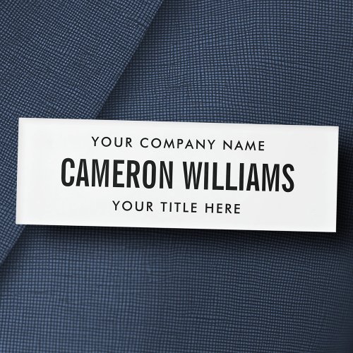 Company name and title white magnetic name tag