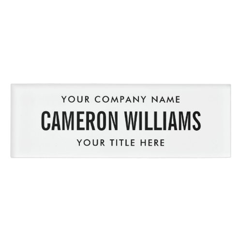 Company name and title white magnetic name tag