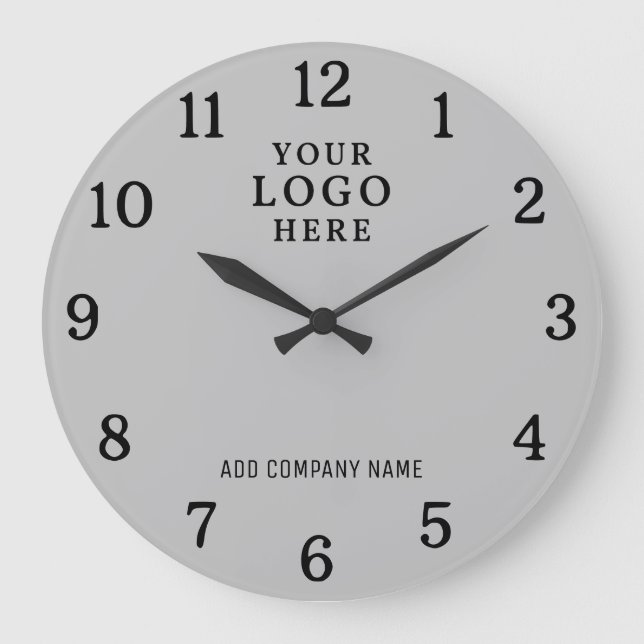 Company Name Business Logo Branded Promo Gray Large Clock (Front)