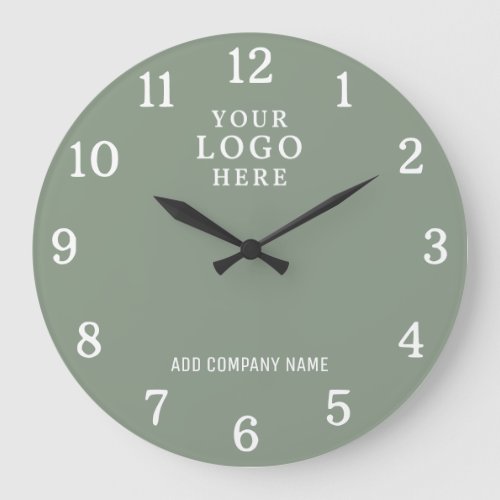 Company Name Business Logo Branded Sage Green Large Clock